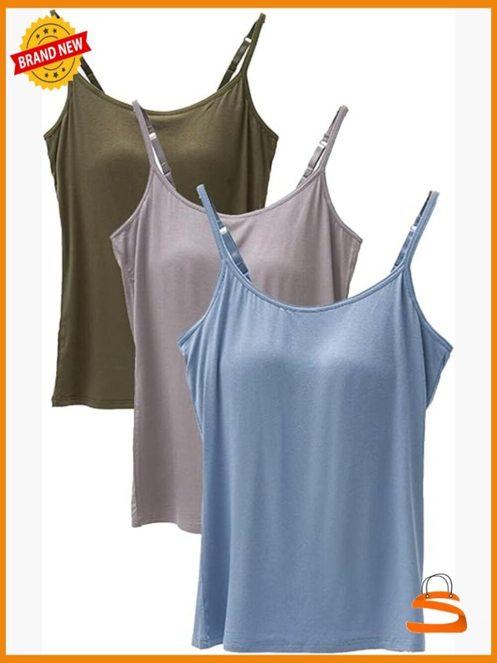 Tank Tops Adjustable Strap Camisole with Built in Bra Sleeveless Layer Top